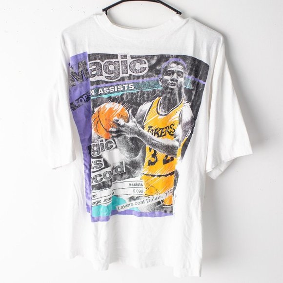 Vintage Magic Johnson 1991 T-Shirt Large.  Magic Breaks‎ All Time Assist Record - Picture 1 of 7